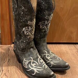 Embroidered Western Cowboy Boots - Gray
